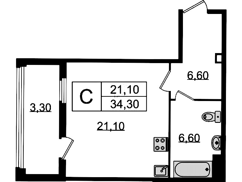 Квартира студия 34.3 м², 4/8 эт., Клубный дом «МИРЪ»