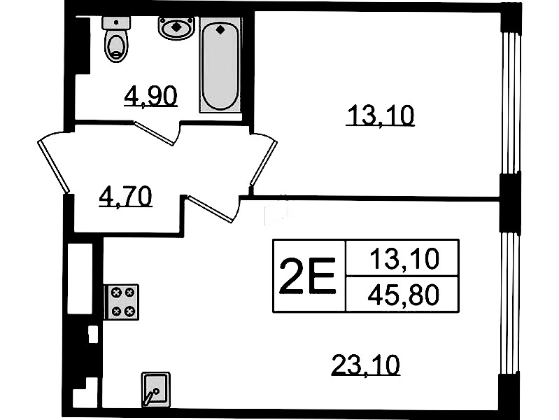 1-комнатная квартира 45.8 м², 5/8 эт., Клубный дом «МИРЪ»