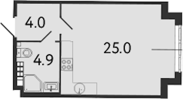 Квартира студия 33.9 м², 5/8 эт., Клубный дом «МИРЪ»