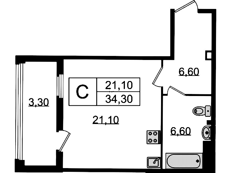 Квартира студия 34.3 м², 5/8 эт., Клубный дом «МИРЪ»