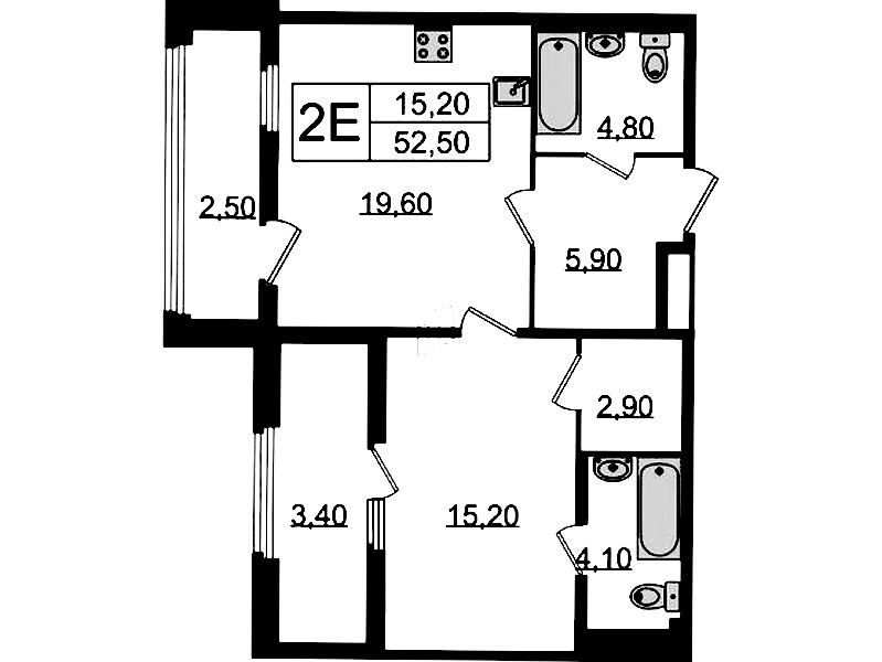 1-комнатная квартира 52.5 м², 7/8 эт., Клубный дом «МИРЪ»