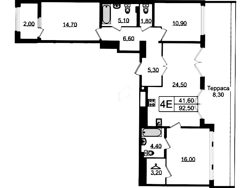 3-комнатная квартира 92.5 м², 8/8 эт., Клубный дом «МИРЪ»