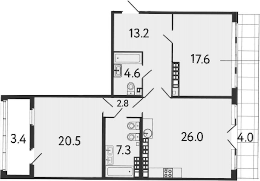 2-комнатная квартира 92 м², 8/8 эт., Клубный дом «МИРЪ»