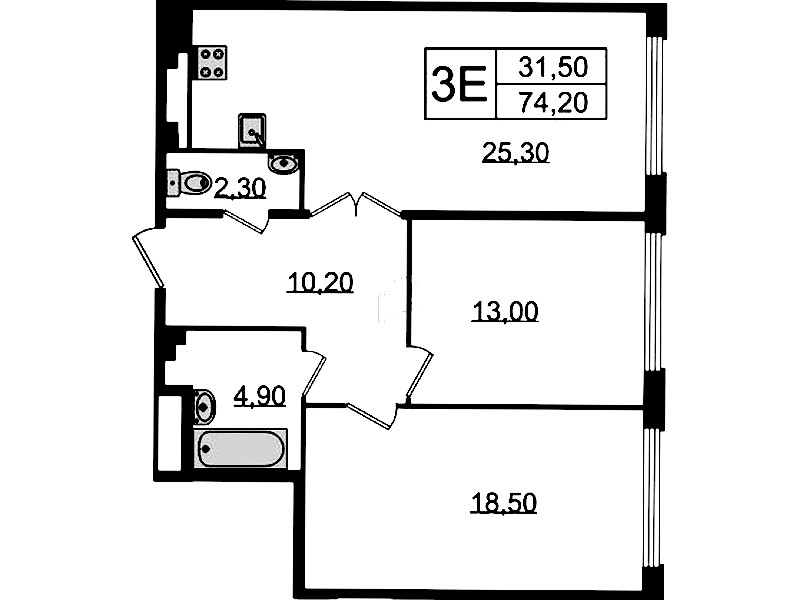 2-комнатная квартира 74.2 м², 4/9 эт., Клубный дом «МИРЪ»