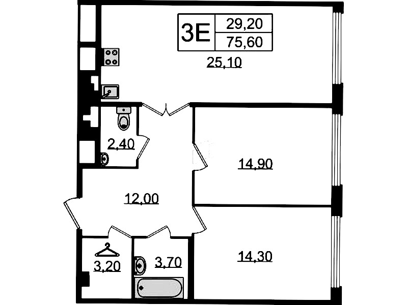 2-комнатная квартира 75.6 м², 5/9 эт., Клубный дом «МИРЪ»