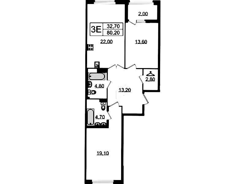 2-комнатная квартира 80.2 м², 5/9 эт., Клубный дом «МИРЪ»