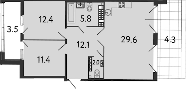 2-комнатная квартира 73.3 м², 8/9 эт., Клубный дом «МИРЪ»