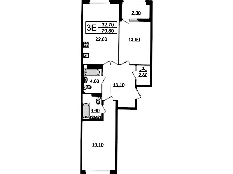 2-комнатная квартира 79.8 м², 8/9 эт., Клубный дом «МИРЪ»
