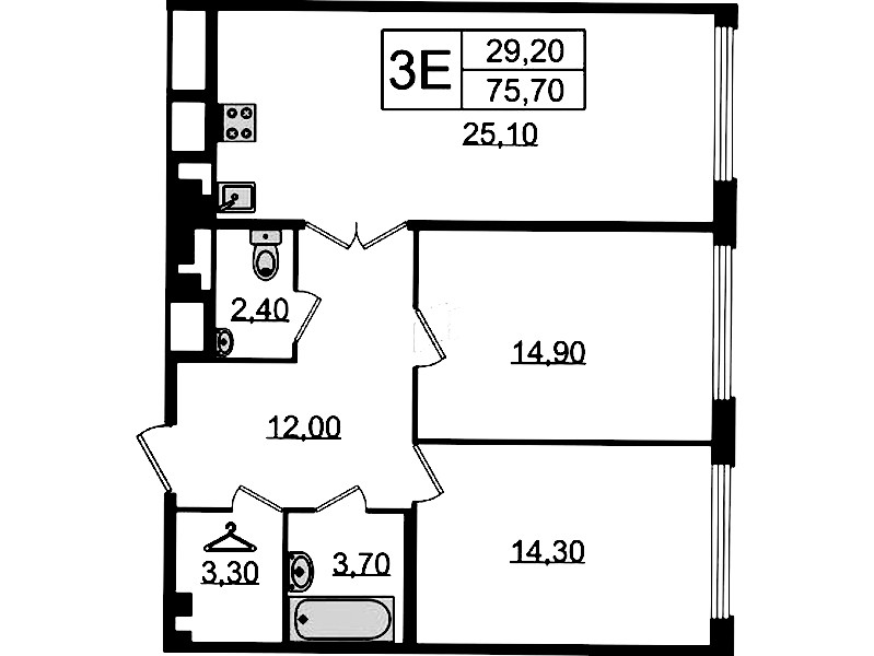 2-комнатная квартира 75.7 м², 3/9 эт., Клубный дом «МИРЪ»