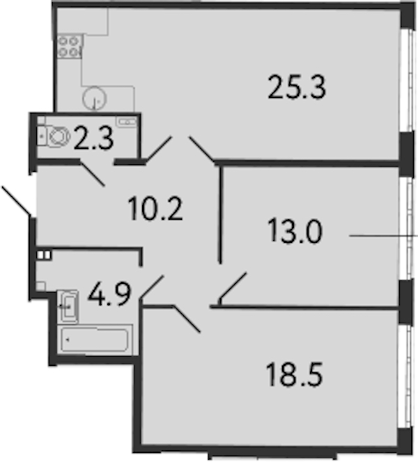 2-комнатная квартира 74.2 м², 3/9 эт., Клубный дом «МИРЪ»