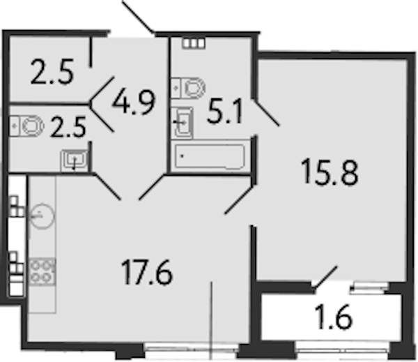 1-комнатная квартира 48.4 м², 4/9 эт., Клубный дом «МИРЪ»