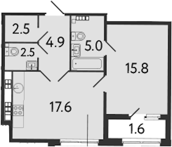 1-комнатная квартира 48.3 м², 5/9 эт., Клубный дом «МИРЪ»