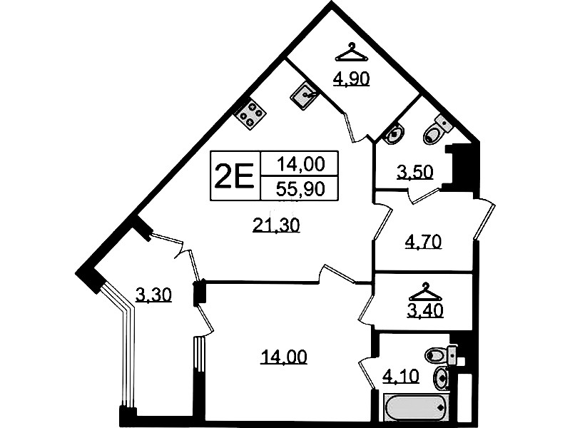 1-комнатная квартира 55.9 м², 6/9 эт., Клубный дом «МИРЪ»