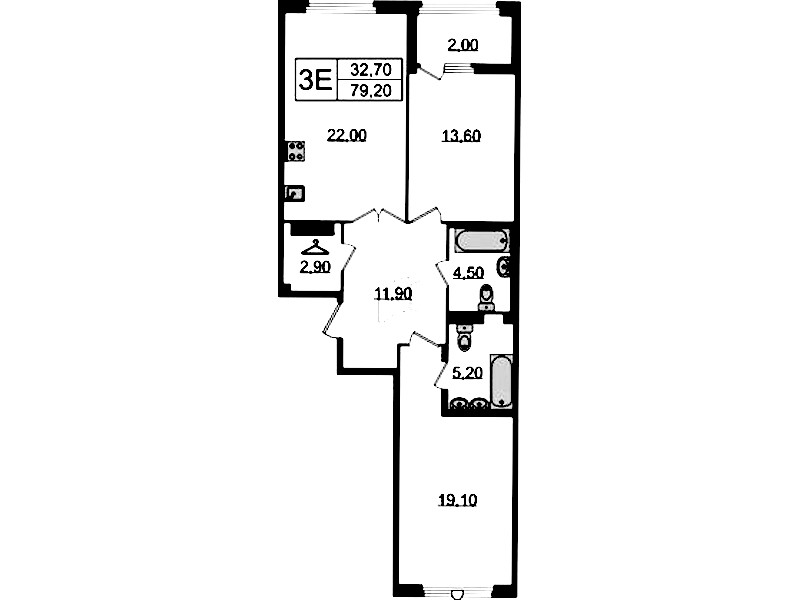2-комнатная квартира 79.2 м², 7/9 эт., Клубный дом «МИРЪ»