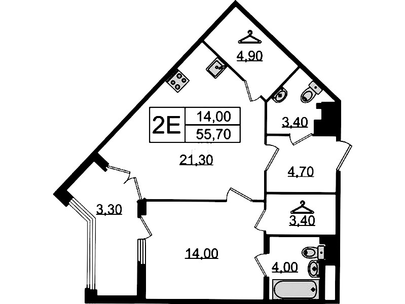 1-комнатная квартира 55.7 м², 7/9 эт., Клубный дом «МИРЪ»