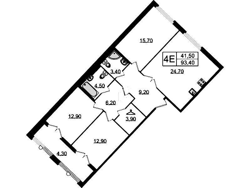 3-комнатная квартира 93.4 м², 7/9 эт., Клубный дом «МИРЪ»