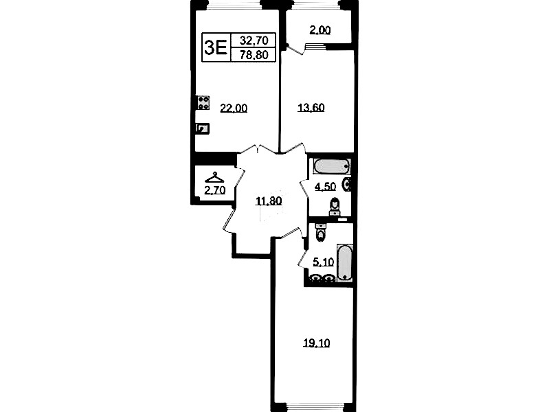 2-комнатная квартира 78.8 м², 8/9 эт., Клубный дом «МИРЪ»