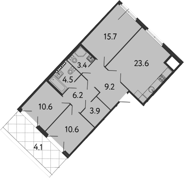 3-комнатная квартира 87.7 м², 8/9 эт., Клубный дом «МИРЪ»
