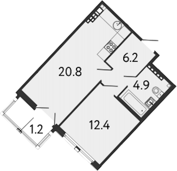 1-комнатная квартира 44.3 м², 7/8 эт., Клубный дом «МИРЪ»