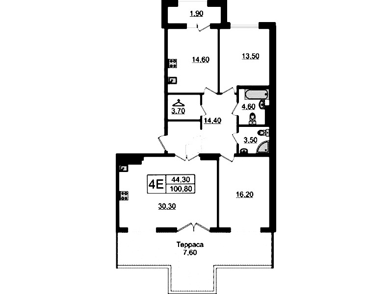 3-комнатная квартира 100.8 м², 8/8 эт., Клубный дом «МИРЪ»