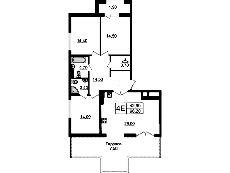 3-комнатная квартира 98.2 м², 8/8 эт., Клубный дом «МИРЪ»