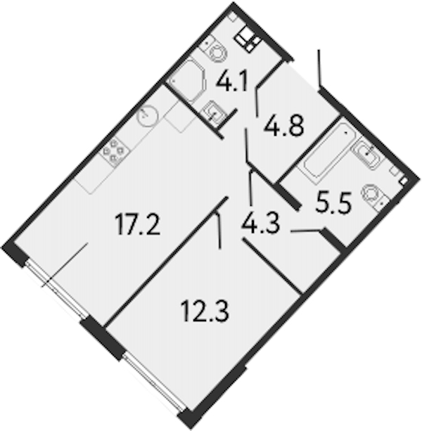 1-комнатная квартира 48.2 м², 3/7 эт., Клубный дом «МИРЪ»