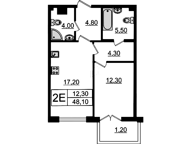1-комнатная квартира 48.1 м², 4/7 эт., Клубный дом «МИРЪ»