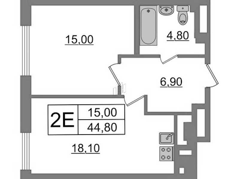 1-комнатная квартира 44.8 м², 4/7 эт., Клубный дом «МИРЪ»