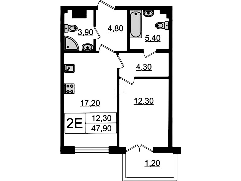 1-комнатная квартира 47.9 м², 5/7 эт., Клубный дом «МИРЪ»