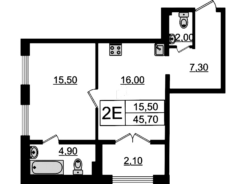 1-комнатная квартира 45.7 м², 5/7 эт., Клубный дом «МИРЪ»