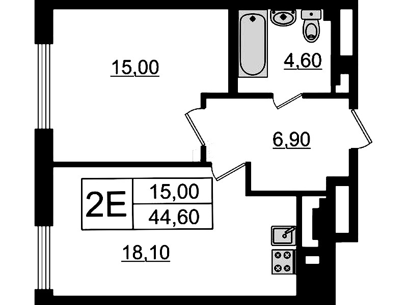 1-комнатная квартира 44.6 м², 5/7 эт., Клубный дом «МИРЪ»