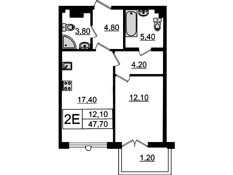 1-комнатная квартира 48 м², 6/7 эт., Клубный дом «МИРЪ»