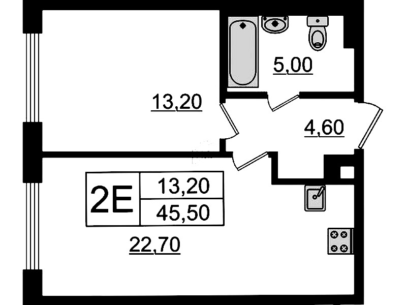 1-комнатная квартира 45.5 м², 4/8 эт., Клубный дом «МИРЪ»