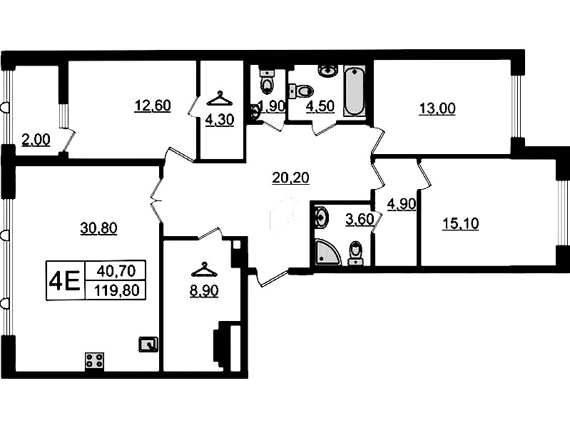 3-комнатная квартира 119.8 м², 7/8 эт., Клубный дом «МИРЪ»
