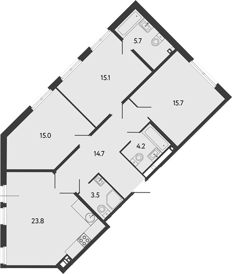 3-комнатная квартира 97.7 м², 2/6 эт., Клубный дом «МИРЪ»