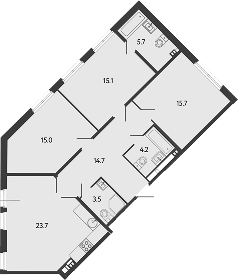 3-комнатная квартира 97.6 м², 3/6 эт., Клубный дом «МИРЪ»