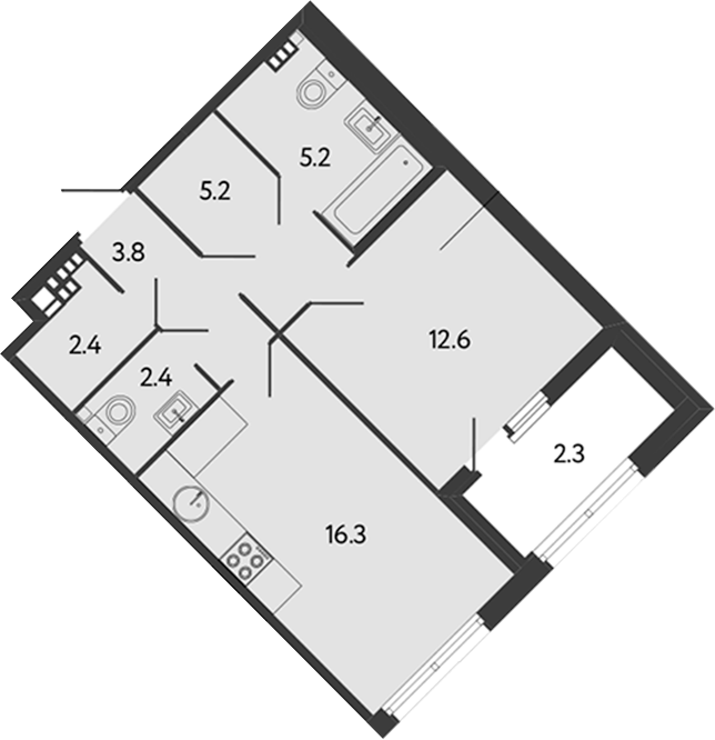 1-комнатная квартира 47.9 м², 4/6 эт., Клубный дом «МИРЪ»