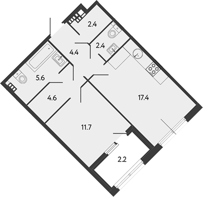 1-комнатная квартира 48.5 м², 4/6 эт., Клубный дом «МИРЪ»