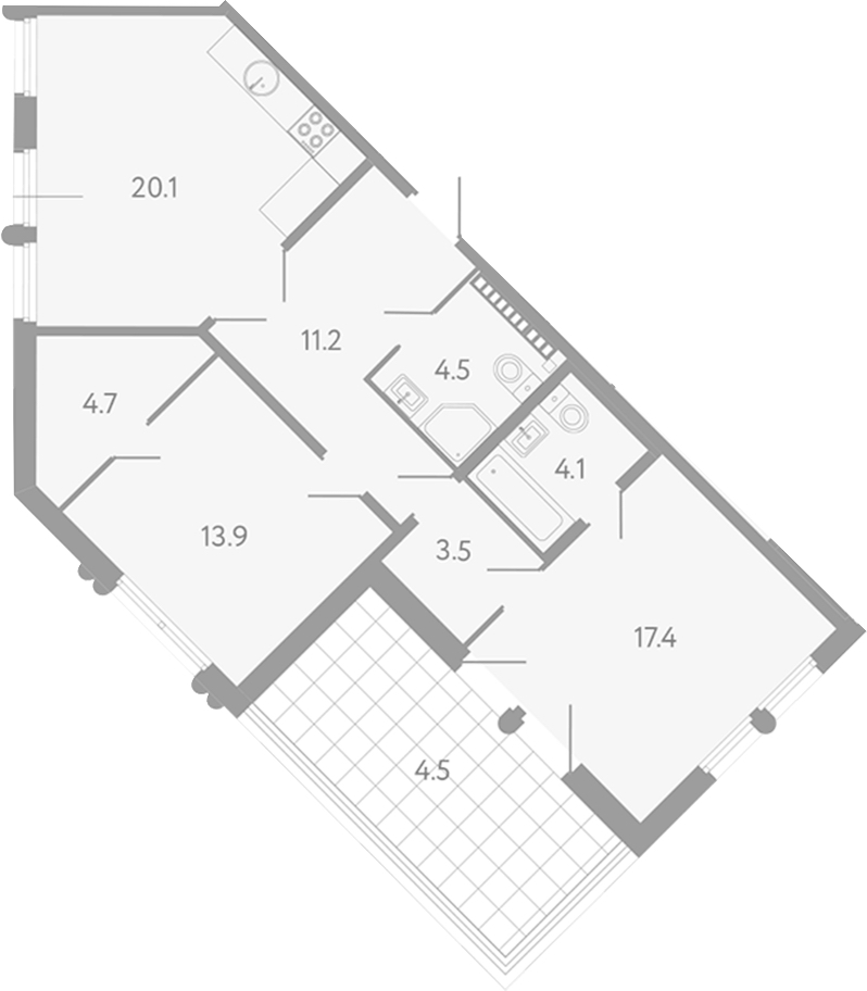 2-комнатная квартира 79.4 м², 6/6 эт., Клубный дом «МИРЪ»