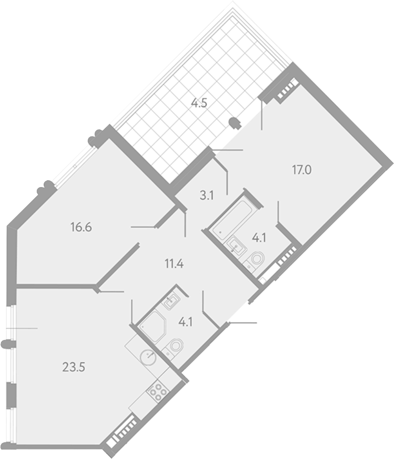 2-комнатная квартира 79.8 м², 6/6 эт., Клубный дом «МИРЪ»