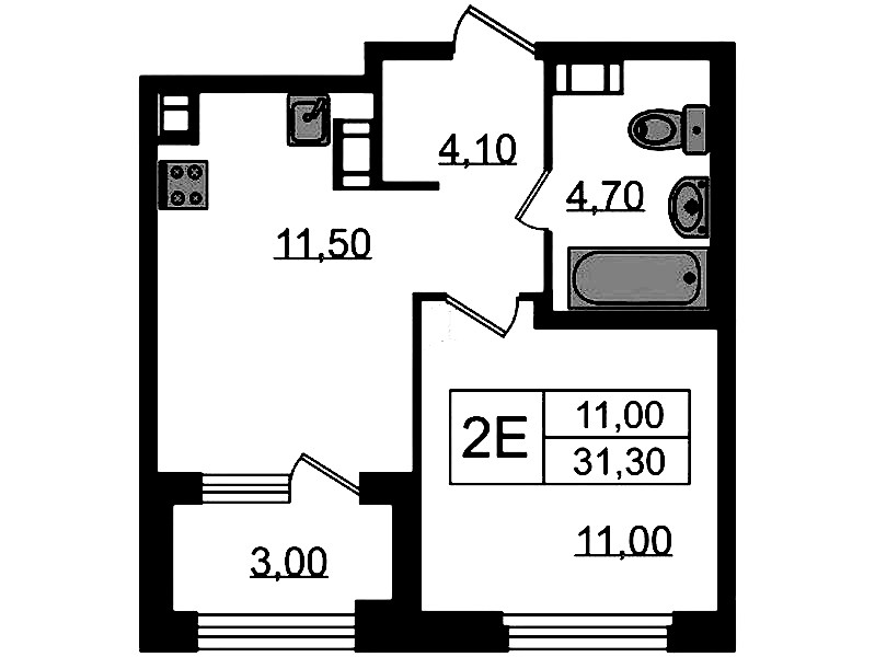 1-комнатная квартира 31.3 м², 3/13 эт., ЖК «Куинджи»