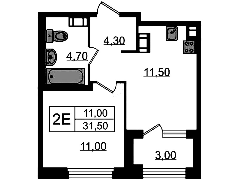 1-комнатная квартира 31.5 м², 3/13 эт., ЖК «Куинджи»