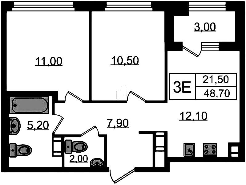 2-комнатная квартира 48.7 м², 6/13 эт., ЖК «Куинджи»