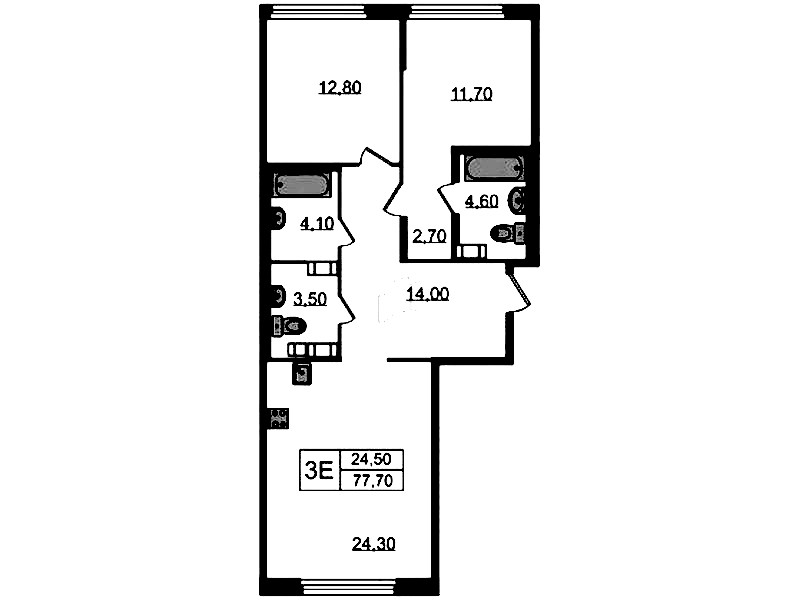 2-комнатная квартира 77.7 м², 13/13 эт., ЖК «Куинджи»