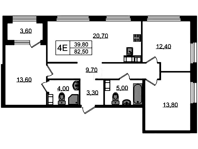 3-комнатная квартира 82.5 м², 13/13 эт., ЖК «Куинджи»