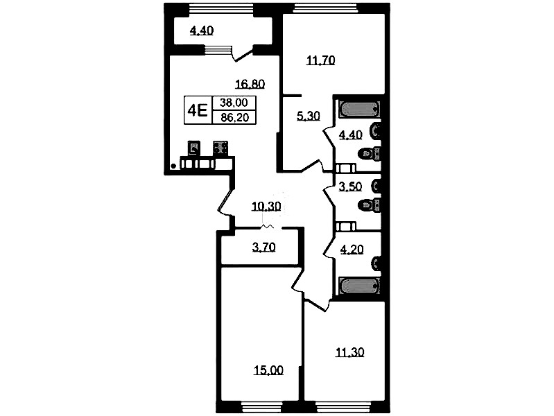 3-комнатная квартира 86.2 м², 10/13 эт., ЖК «Куинджи»
