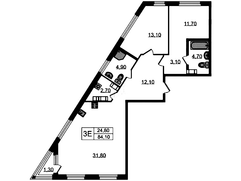 2-комнатная квартира 84.1 м², 13/13 эт., ЖК «Куинджи»