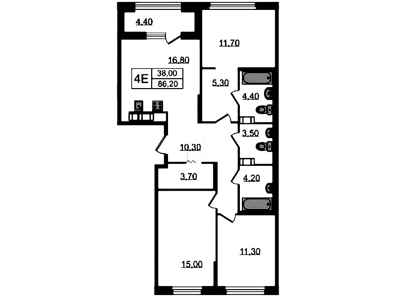 3-комнатная квартира 86.2 м², 13/13 эт., ЖК «Куинджи»