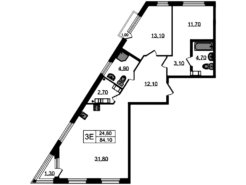 2-комнатная квартира 84.1 м², 5/13 эт., ЖК «Куинджи»