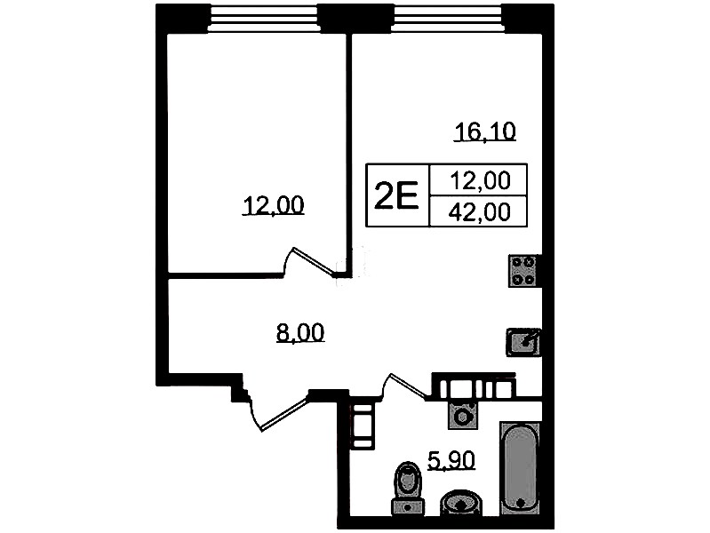 1-комнатная квартира 42 м², 2/14 эт., ЖК «Куинджи»